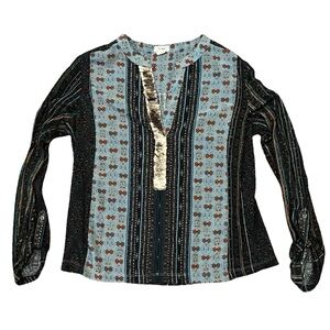 Tiny Anthropologie Patterned Boho Top with Gold Sequins, Women's XS